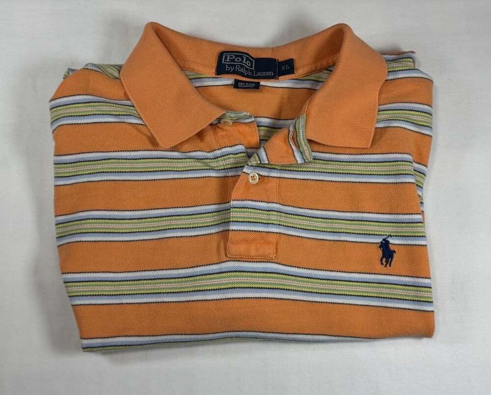 Vintage Polo Ralph Lauren Striped Polo Shirt Size XL Orange